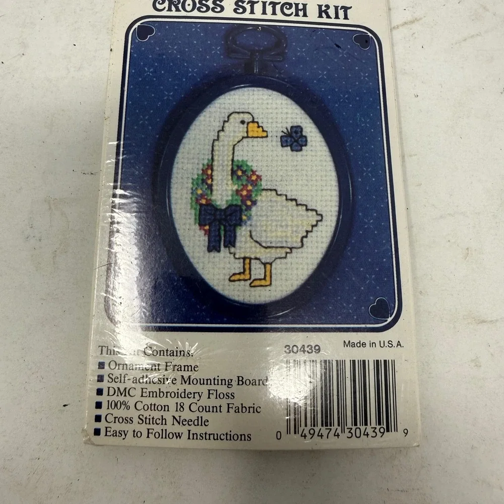 Vintage New Berlin Co Cross Stitch Kit Goose Wreath Ornament 30439 Made in USA